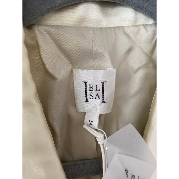 Helsa Heavy Satin Double Breasted Blazer Jacket Career Shoulder Pads Bone M - Picture 7 of 11